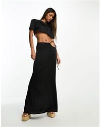 Aria Cove - Satin Maxi Cut Out Tie Side Skirt Co-ord - Lyst