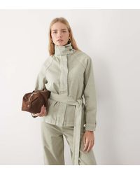4th & Reckless - Twill Denim Funnel Neck Tie Waist Detail Jacket - Lyst
