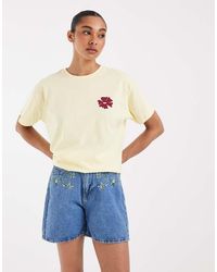 Pieces - Floral Embroidered Denim Shorts - Lyst