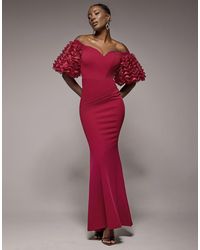 Goddiva - Off The Shoulder 3D Puffed Sleeve Sweetheart Maxi Dress - Lyst
