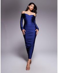 Ruched & Ready - Vestido Largo Utrabrillante Con Diseño Moldeado Y Escote Bardot De Corte Corazón You Wish De Ruched & Ready - Lyst