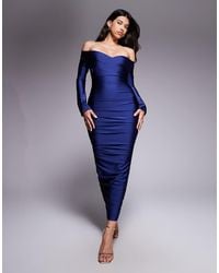 Ruched & Ready - You Wish Sculpted High Shine Off Shoulder Sweetheart Neck Maxi Dress - Lyst
