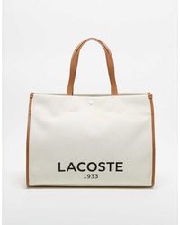 Lacoste - Print Shopping Bag Cream/brown - Lyst