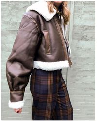 ASOS Giacca corta stile aviatore marrone e crema