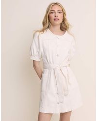 Nobody's Child - Hallie Cotton Puff Sleeve Tie Waist Detail Denim Mini Dress - Lyst