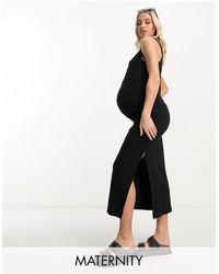Cotton On - Cotton on maternity - vestito lungo nero a coste con scollo serafino - Lyst