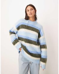 Monki - Oversized Fluffy Stripe Jumper - Lyst