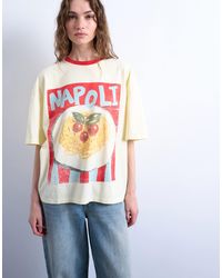 TOPSHOP - T-shirt oversize à bordures contrastantes et imprimé napoli - écru - Lyst