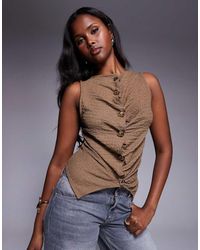 River Island - Top Met Textuur En Knoopsluiting Aan De Voorkant - Lyst