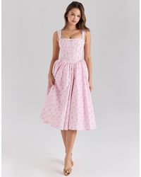 House Of Cb - Amara Stretch Cotton Corset Midi Dress - Lyst