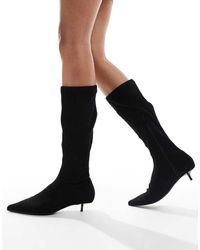 ASOS - Botas Por La Rodilla Negras De Estilo Calcetín Con Tacón Muy Bajo Certain De -Negro - Lyst