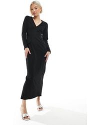 ASOS - Long Sleeve Seam Detail V-neck Midi Dress - Lyst