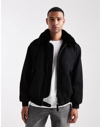 ASOS - Wool Look Bomber Jacket With Faux Fur Collar - Lyst
