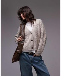 TOPSHOP - Cárdigan Holgado Con Cuello De Pico Y Detalle De Punto De Ochos De -Beis Neutro - Lyst