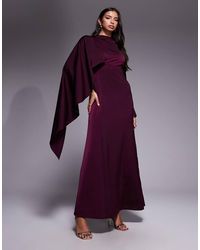 ASOS - Asymmetric Cape Detail Long Sleeve Maxi Dress - Lyst