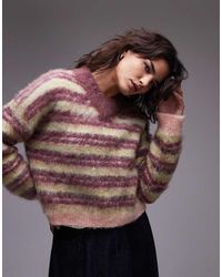 TOPSHOP - Jersey A Rayas Con Cuello Subido De Pico De Punto Muy Mullido De - Lyst
