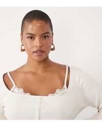 ASOS - Asos Design Curve Sculpting Rib Button Through Top With Lace Underlayer - Lyst