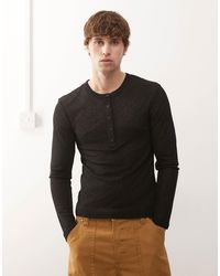 Collusion - Long Sleeve Mesh Henley Button Down T-shirt - Lyst