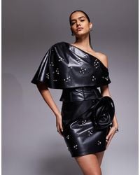 ASOS - Pu Mini Skirt With Embellishment And Corsage - Lyst