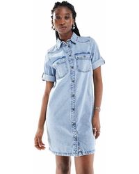 Noisy May - Denim Mini Jurk Met Opgerolde Mouwen - Lyst