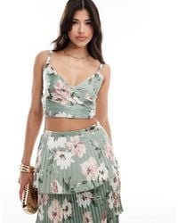Abercrombie & Fitch - Pleated Satin Floral Print Top - Lyst