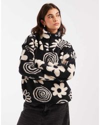 Brave Soul - Flower Print 3/4 Zip Fleece - Lyst