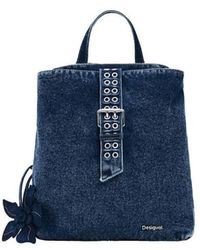 Desigual - Kleine Denim Rugzak Met Bloemhangertje - Lyst