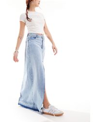 ONLY - Denim Maxi Skirt With Frayed Hem - Lyst