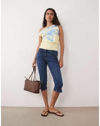 ASOS - Off Shoulder Cinched Waist Top With Lily Flower Graphic - Lyst