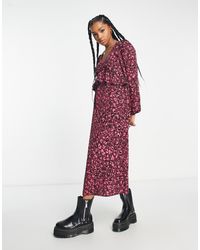 New Look - Vestido Midi De Manga Larga Con Estampado Floral Y Volantes De - Lyst