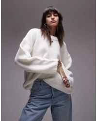 TOPSHOP - Knitted Boxy Fluffy Crew Jumper - Lyst