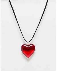 ASOS - Mid Length Cord Necklace With Red Puff Heart - Lyst