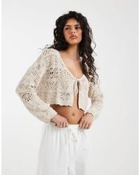 ONLY - Crochet Tie Front Cardigan - Lyst