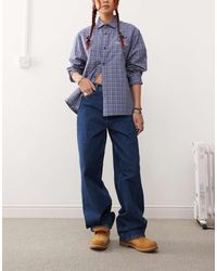 Dr. Denim - Vaqueros Azul Arroyo Holgados De Talle Alto Y Pernera Recta Ancha Con Lavado Oscuro Retro Donna De - Lyst
