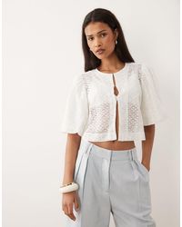 Vila - Textured Woven Puff Sleeve Top - Lyst