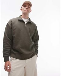 TOPMAN - Sudadera Extragrande Con Cremallera Corta De Tejido Grueso Premium De -Verde - Lyst