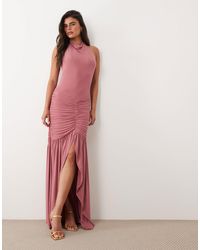 backless tight maxi dress High Quality Sexy Deep V-Neck Backless Tight Hip Dress Burgundy / S