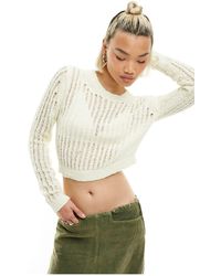 Noisy May - Crew Neck Cropped Open Knit Top - Lyst