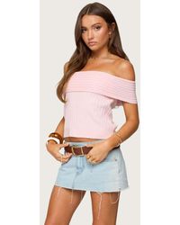Edikted - Blythe Ribbed Knit Fold Over Top - Lyst