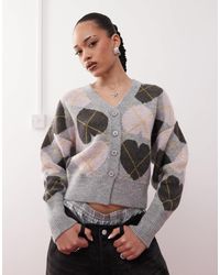 Collusion - Knitted Argyle Heart Cardi - Lyst
