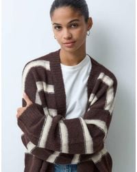 Miss Selfridge - Stripe Fluffy Edge To Edge Cardigan - Lyst