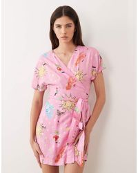 Never Fully Dressed - Short Sleeve Tie Detail Wrap Mini Dress - Lyst