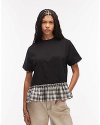 ASOS - Double Layer Contrast Gingham Hem Peplum Top - Lyst