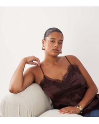 ASOS - Asos Design Curve Satin Lace Trim Long Line Satin Cami Top - Lyst