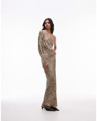 TOPSHOP - – asymmetrisches maxikleid mit jacquard-tigermuster und one-shoulder-träger - Lyst
