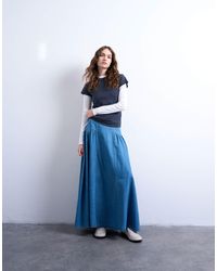 TOPSHOP - Denim Dropwaist Maxi Skirt - Lyst