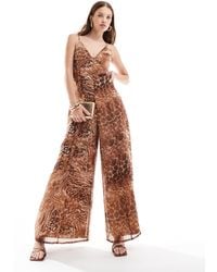 ASOS - – durchsichtiger jumpsuit mit stoffbahnen aus chiffon mit leopardenmuster und v-ausschnitt - Lyst