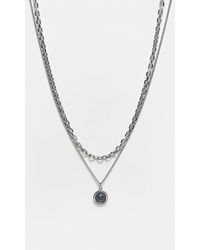 Reclaimed (vintage) - Collier unisexe à 2 rangs avec pierre bleue fantaisie - argenté - Lyst