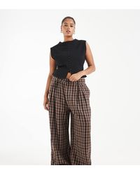 Noisy May - High Waist Wide Leg Check Trouser - Lyst
