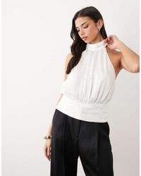Gina Tricot - Satin Halterneck Top With Cinched Waist - Lyst